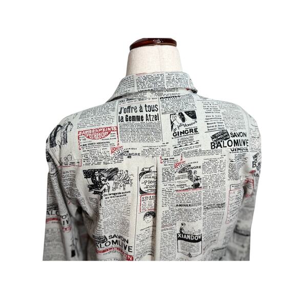 Temptation shirt French newsprint linen blend long sleeve button up blouse Sz M - Picture 5 of 9